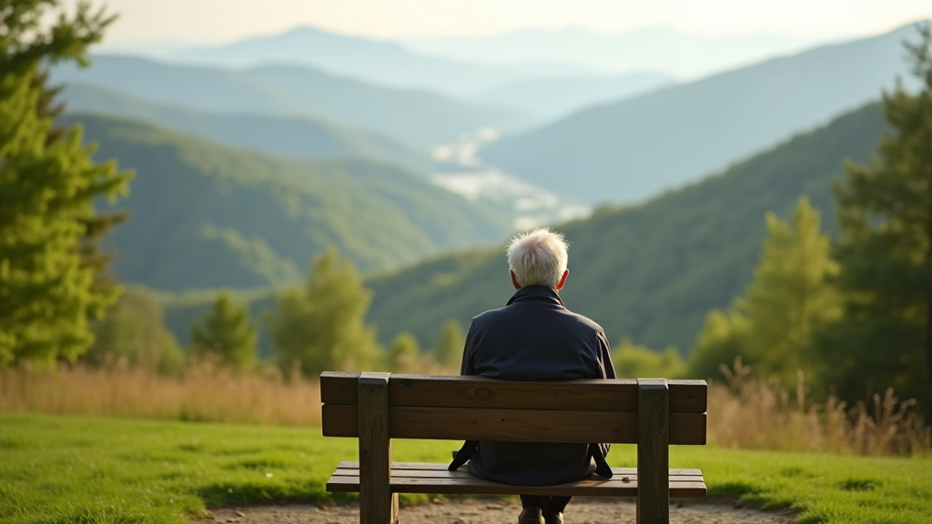 Hiker resting on wooden bench overlooking scenic valley landscape